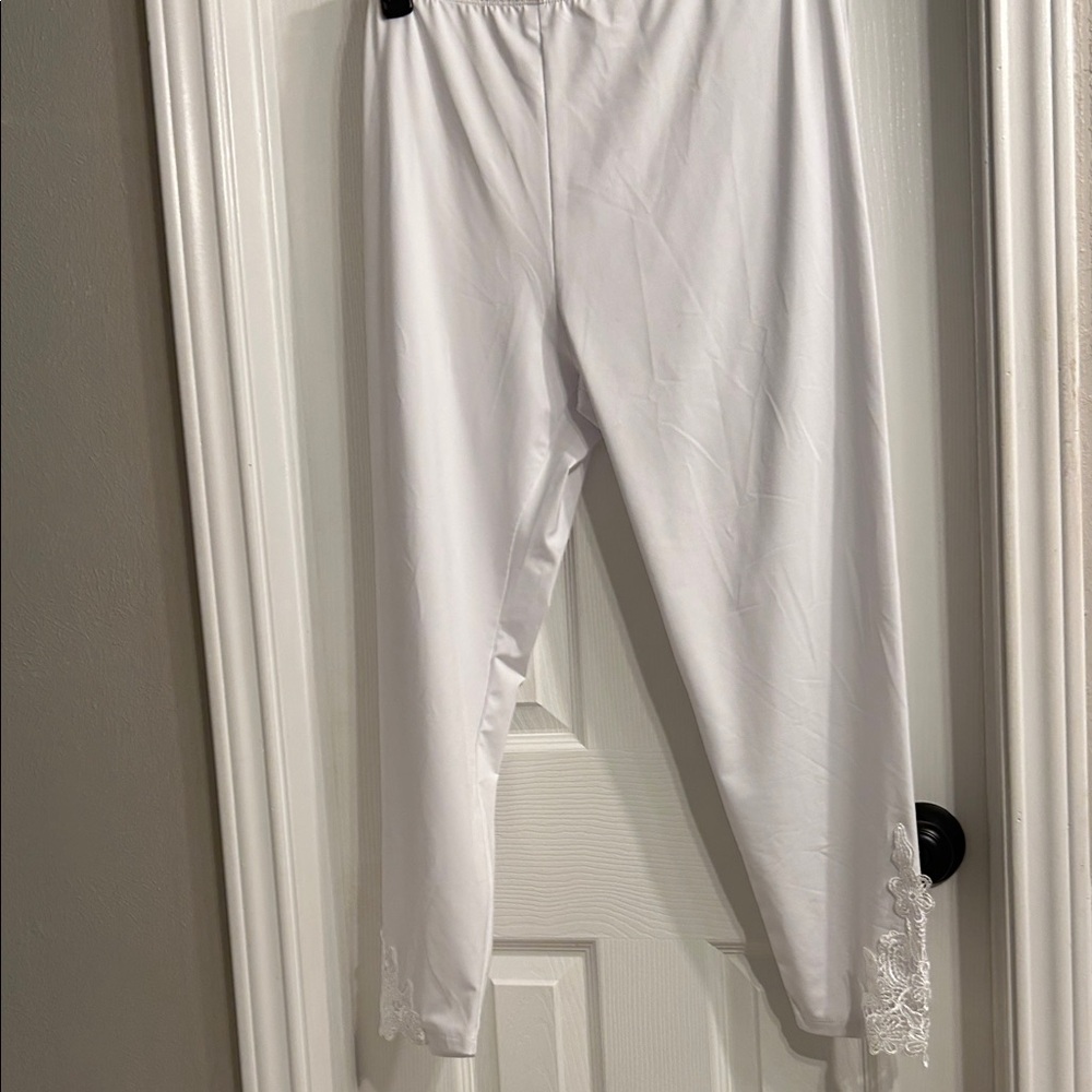 White Lace Trim  women Leggings